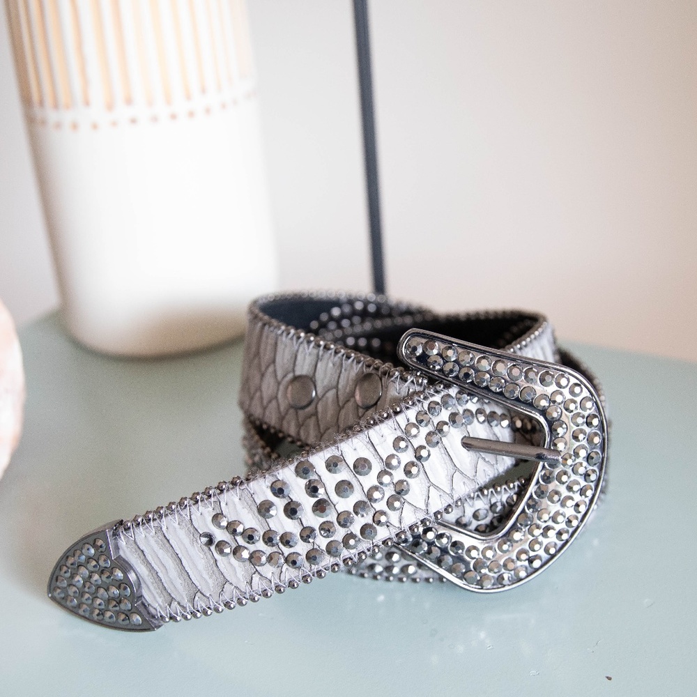Buckle Embellished Glitz Bling Snakeskin Belt